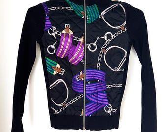 Vintage 90s Ralph Lauren Quilted Equestrian Zip Sweater Jacket Old Money Size S