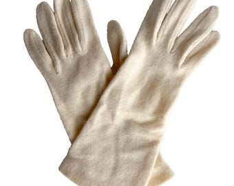 Vintage Lambswool Angora Rabbit Hair Women’s Ivory Gloves Long Quiet Luxury Soft