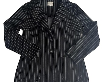 Jennifer Gee Vintage 70s Blazer Womens Pinstripe Sz 12 Office Chic Dark Academia