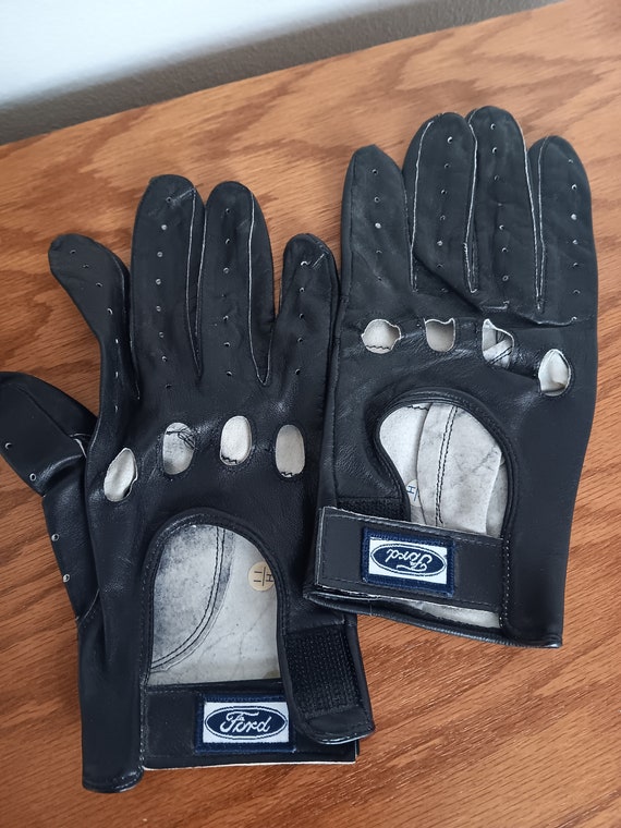 Vintage Ford black leather driving gloves