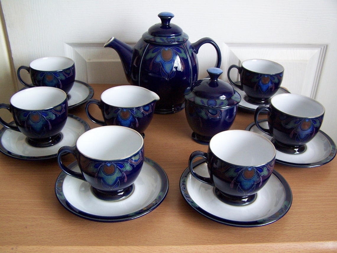 Denby Baroque Tea Set Teapot 6 Cups and Saucers Lidded Sugar Etsy