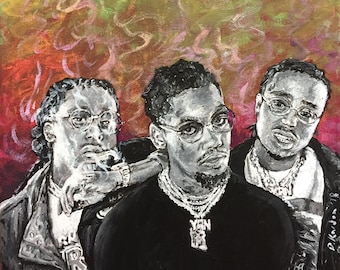 Migos- Rap Group Portrait- Original 11"x14" Framed Acrylic Painting on Stretched Canvas