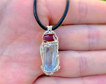 Handcrafted Aquamarine and Pink Tourmaline Crystal Pendant