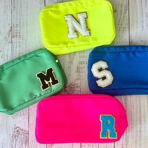 Nylon pouch with patches, nylon personalized Cosmetic Bag, custom Cosmetic Bags, Cosmetic Bag with Initials, Bridal Gift, Patches