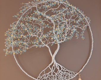 3D Tree of Life. Wall art decoration. Silver wire. Original. Handmade in France. Custom gift. Nature. Family tree. Home decoration