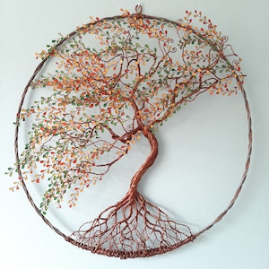 3D Tree of Life. Wall art decoration. Copper coloured wire. Original. Handmade in France. Custom gift. Nature. Family tree. Home decoration