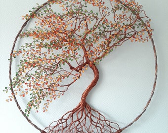 3D Tree of Life. Wall art decoration. Copper coloured wire. Original. Handmade in France. Custom gift. Nature. Family tree. Home decoration