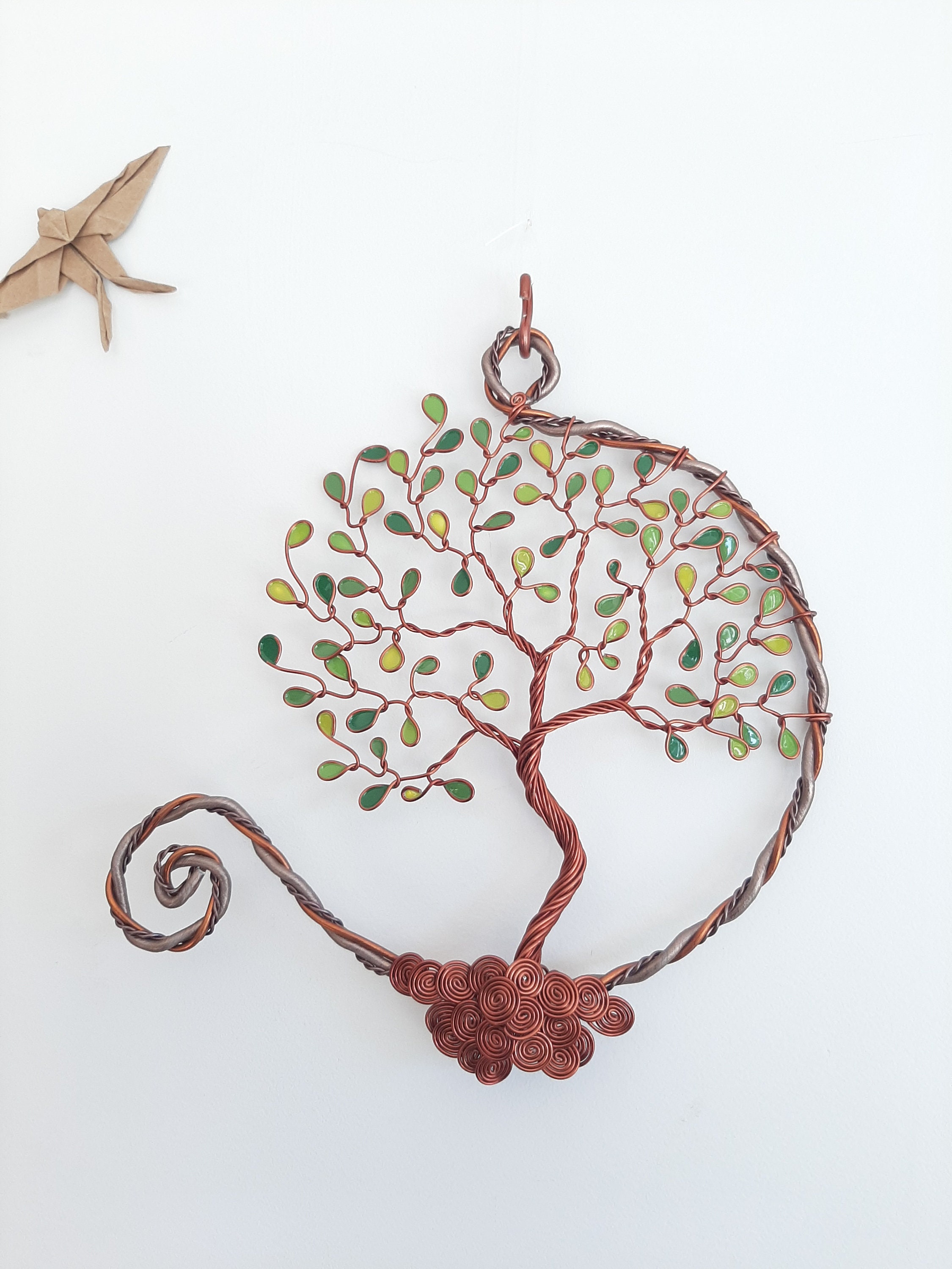 Arbre de Vie Mural Vert - Ø 15 cm Symbole L'arbre, Fait Main, Spiritualité et Originalité, Bien Être