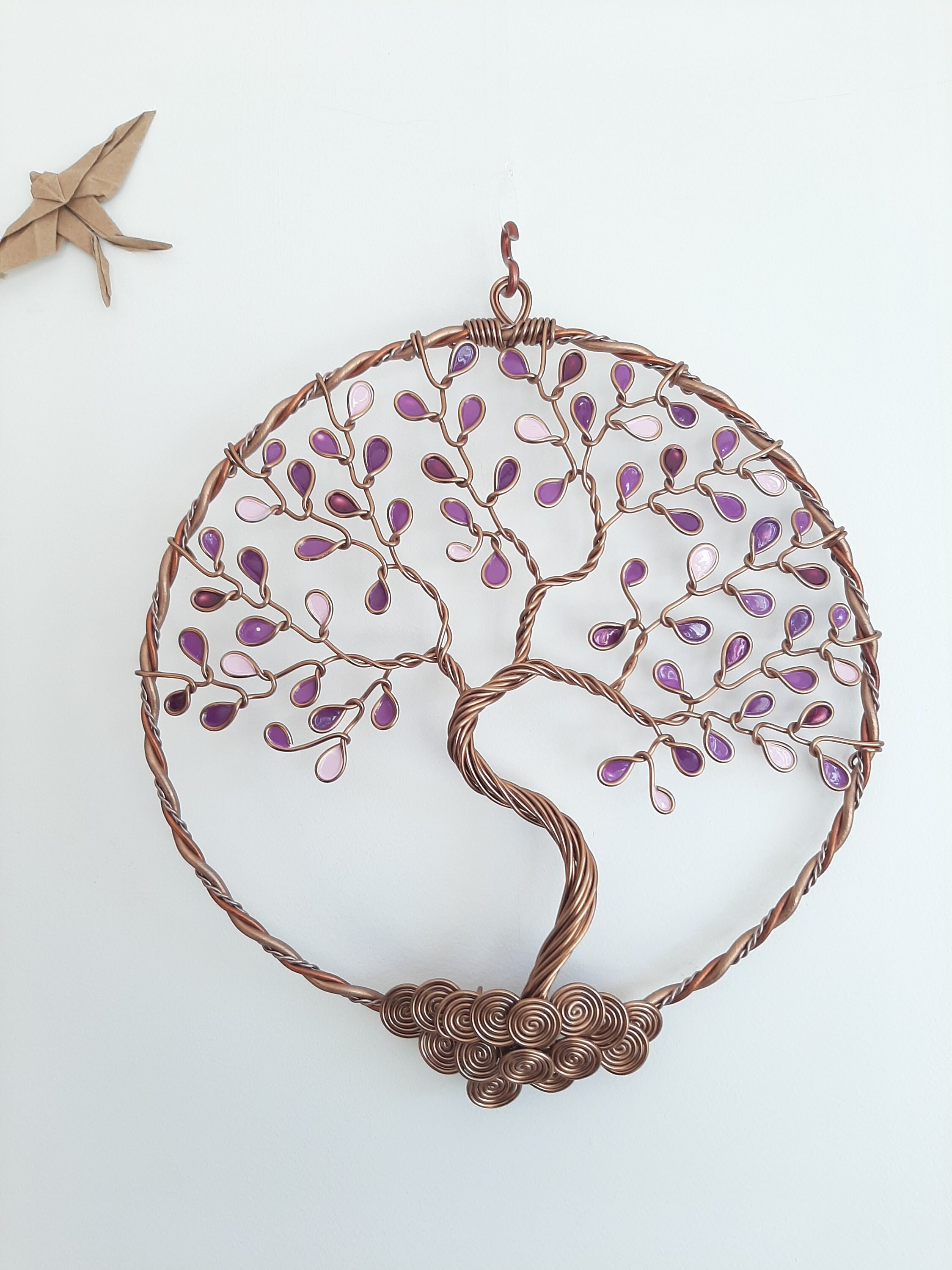 Arbre de Vie Violet , Couleur Symbole L'intuition et La Conscience - Une Sculpture Symbolique Artisa