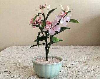 Lillian Vernon Glass Bonsai Tree, Cherry Blossom Floral Arrangement