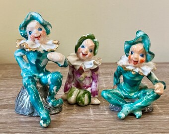 Occupied Japan Ceramic Pixie Figurines, Set of 3, Vintage Elf Decor
