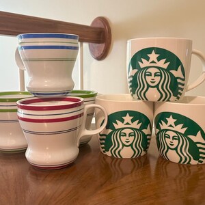 Choice of Starbucks Coffee Mug. 2007 12 Oz Red Blue Green Stripes. 2017 14  Oz Mermaid Logo Cup. Sold Separately - Etsy