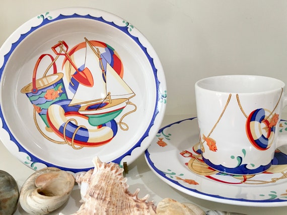 Tiffany Seashore Child's Dish Set. Plate, Bowl and Cup Kids