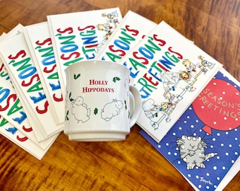 Sandra Boynton Christmas mug and cards. Holly Hippodays. Seasons Greetings