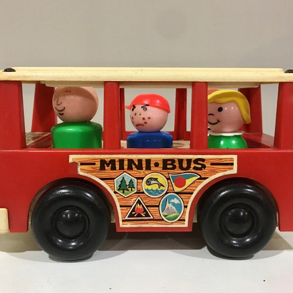 Fisher Price Toys 1969 mini bus. Made in Belgium. Quaker oats co. vintage little people toy. Vintage plastic toy. One figure missing