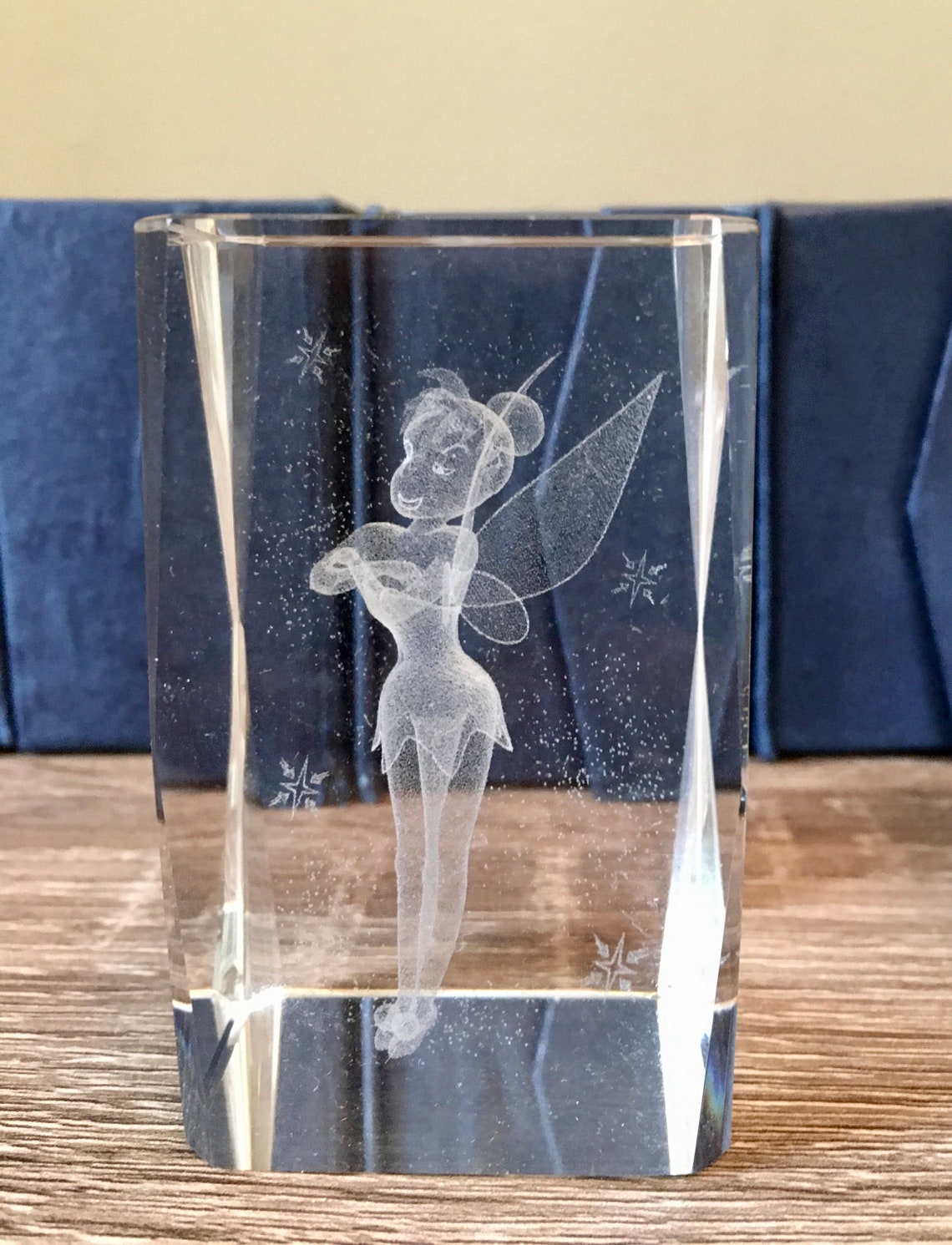 Tinkerbell Glass Paperweight. Etched Cube Crystal Paper Weight Etsy