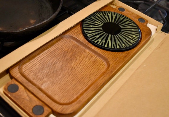 Vintage Mid Century Styson Servewood hand carved hardwood /'Woodcrest/' cheeseserving set