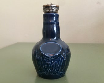 Vintage Wade England Chivas Miniature Liquor Bottle, Blue Ceramic, 50ml