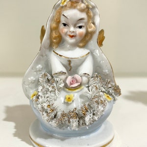 spaghetti trim angel figurine. ceramic porcelain Christmas figure. Choice