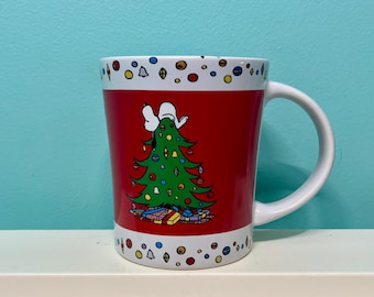 Peanuts Lucy and Snoopy Christmas tree mug. Charlie Brown ornaments Gibson coffee cup