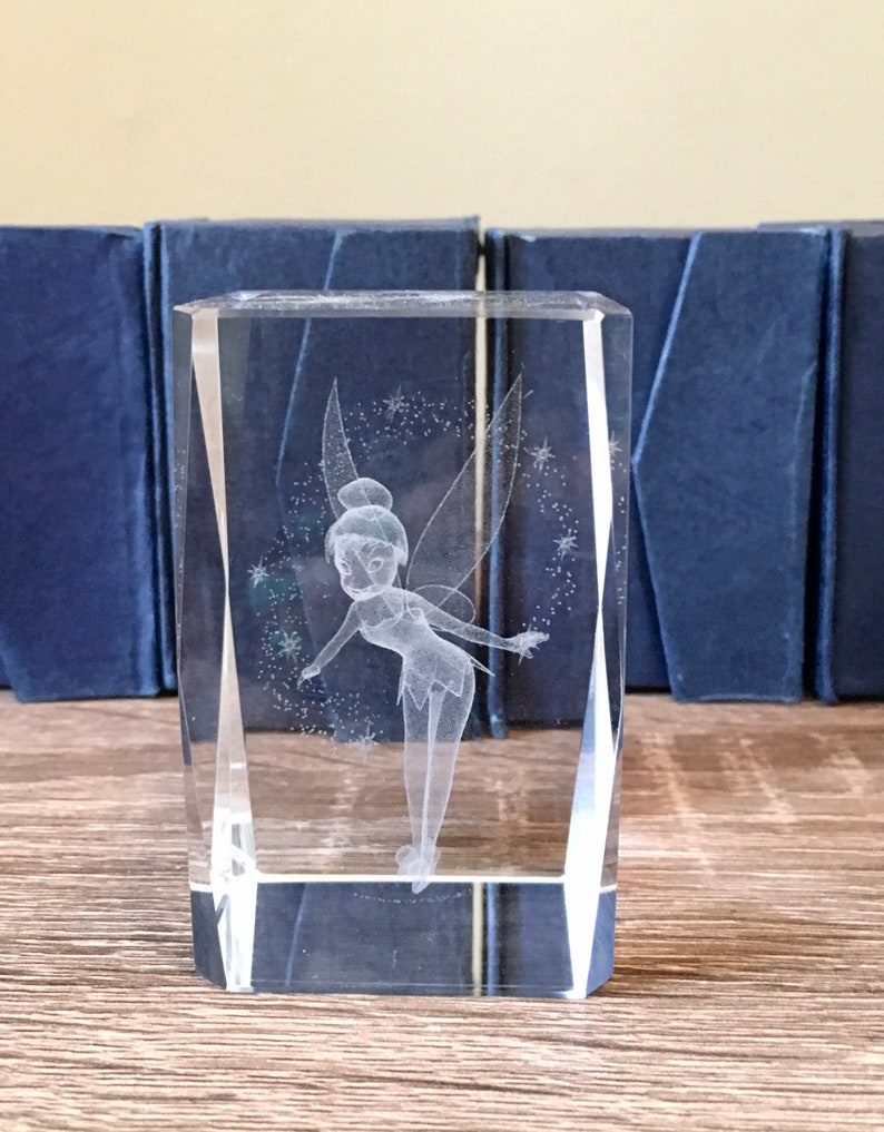 Tinkerbell Glass Paperweight. Etched Cube Crystal Paper Weight Etsy