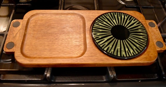 Vintage Mid Century Styson Servewood hand carved hardwood /'Woodcrest/' cheeseserving set