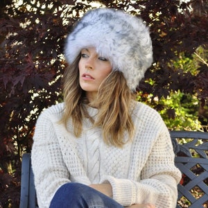 Handmade Ladies Sheepskin Grey Wolf Tipped Cossack Hat