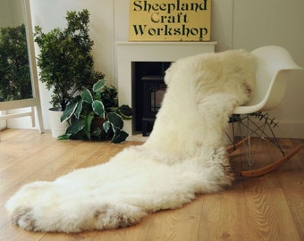 100% British Rare Breed Double Sheepskin Rug in Undyed Natural Ivory Chocolate Flecks – Handmade in Somerset