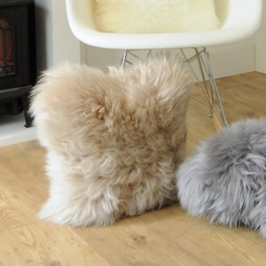 Sheepskin Cushion Cover in Stone