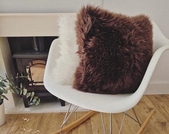 Sheepskin Cushion in Chocolate