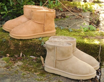 Extra Short Sheepskin Outdoor Boots in Truffle and Chestnut