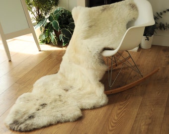 100% British Rare Breed Double Sheepskin Rug in Undyed Natural Oyster with Grey Flecks – Handmade in Somerset