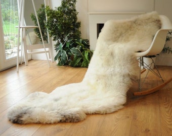 100% British Rare Breed Double Sheepskin Rug in Undyed Natural Ivory with Grey Flecks – Handmade in Somerset