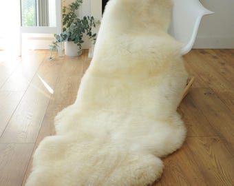 100% British Rare Breed Double Sheepskin Rug in Undyed "Buttercream Meadow" – Handmade in Somerset