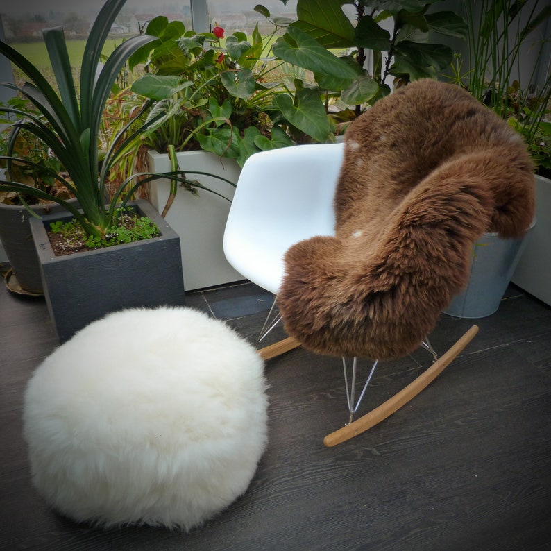 Handmade British Ivory Sheepskin Pouffe for Luxury Home Decor image 4