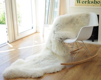 100% British Rare Breed Double Sheepskin Rug in Undyed "Silver Haze" – Handmade in Somerset