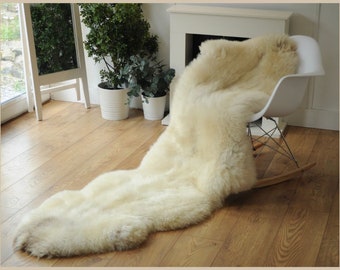 100% British Rare Breed Double Sheepskin Rug in Undyed Natural Buttermilk – Handmade in Somerset