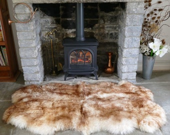 Sheepland Genuine Wolf Tipped Long  Fur Sheepskin Quad Rug