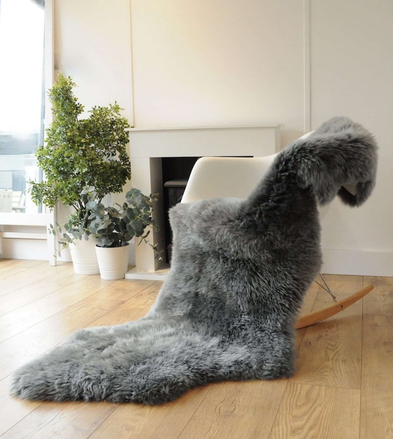 Draped Rugs Sheepland Genuine Arctic Grey Long Fur Double Sheepskin Rug - Etsy