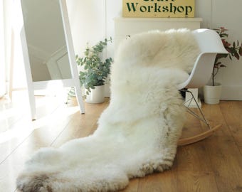 100% British Rare Breed Double Sheepskin Rug in Undyed "Ash Tipped Ivory" – Handmade in Somerset