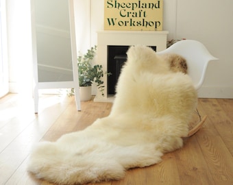 100% British Rare Breed Double Sheepskin Rug in Undyed "Speckled Shortbread" – Handmade in Somerset
