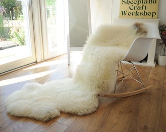 100% British Rare Breed Double Sheepskin Rug in Undyed "Dawn Buttermilk" – Handmade in Somerset