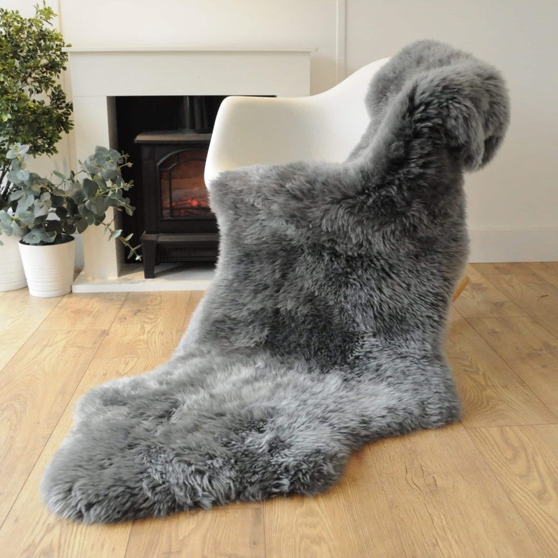 Draped Rugs Sheepland Genuine Arctic Grey Long Fur Double Sheepskin Rug - Etsy
