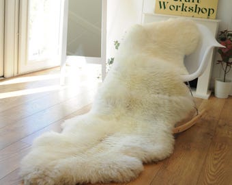 100% British Rare Breed Double Sheepskin Rug in Undyed "Cloister Cream " – Handmade in Somerset