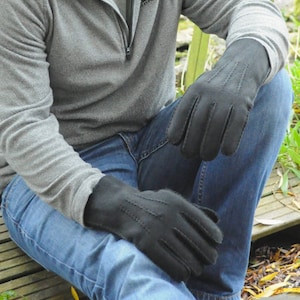 Genuine Whole Fleece Merino Sheepskin Classic Mens Gloves In Black – Large