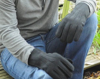 Genuine Whole Fleece Merino Sheepskin Classic Mens Gloves In Black – Large