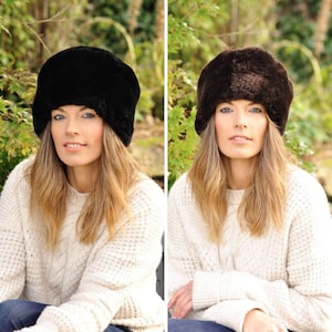 Handmade Ladies Sheepskin Shearling Rosie Hat in Black & Brown
