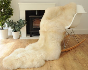100% British Rare Breed Double Sheepskin Rug In Undyed Clotted Cream