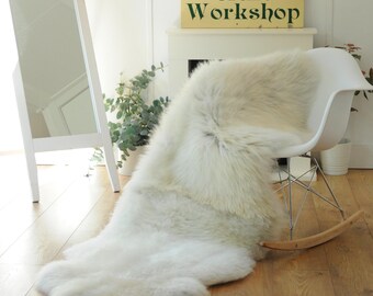 100% British Rare Breed Double Sheepskin Rug in Undyed "Silver Veil " – Handmade in Somerset