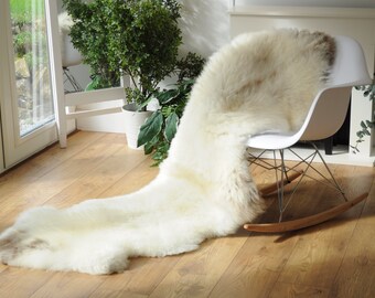 100% British Rare Breed Double Sheepskin Rug in Undyed Natural Ivory with Mocha Flecks – Handmade in Somerset